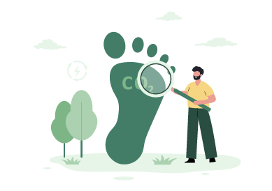 Illustration of a person examining a large green footprint labeled 