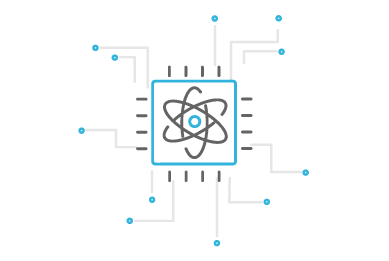 Divers symboles représentant : l'informatique quantique, les micropuces, les robots, le code binaire, les ampoules électriques, les verrous de sécurité informatique, les engrenages.
