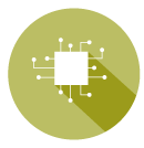 Illustration d’une brouette grise contenant une puce électronique, remplie de minerai noir

