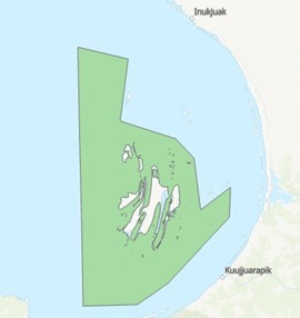 Carte avec la zone surlignée en vert indiquant la zone de protection marine située dans la baie d'Hudson.