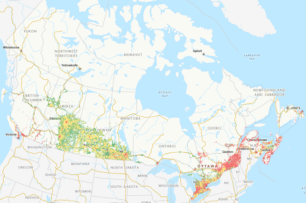 Carte du Canada montrant le réseau Internet haute vitesse