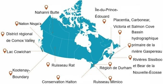 Carte du Canada illustrant les sites d'études de cas.