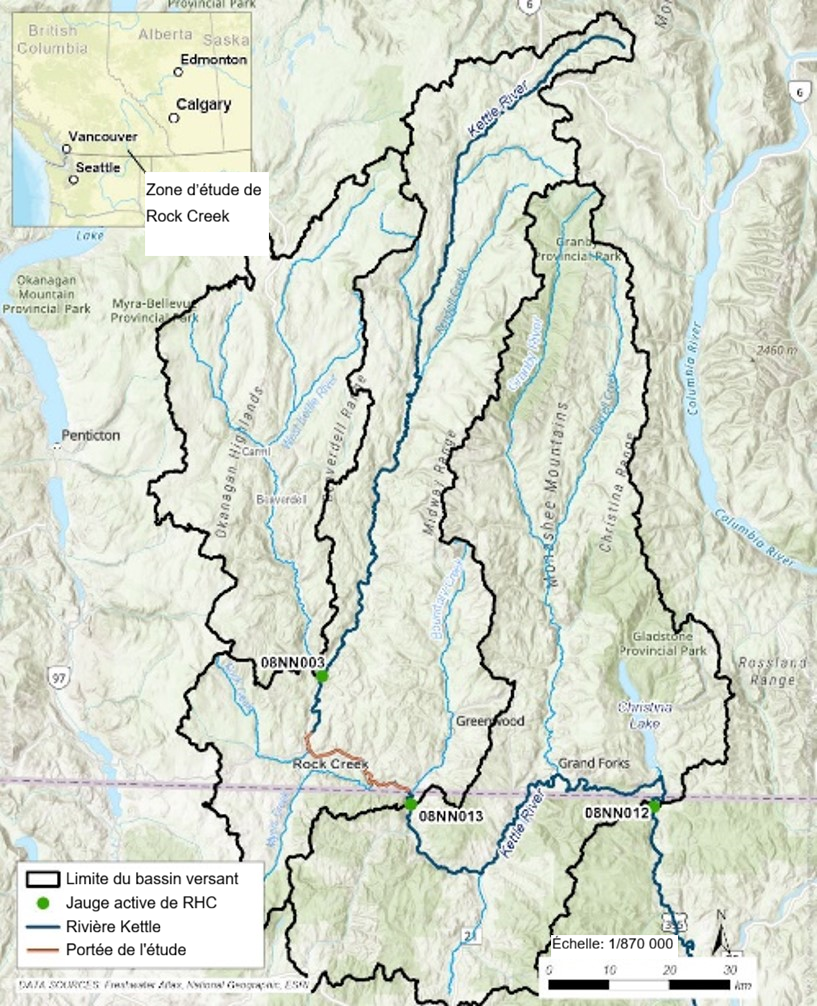 Carte topographique montrant le bassin versant de Rock Creek.