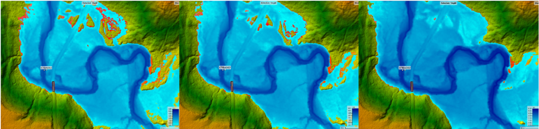 Carte topographique en trois panneaux montrant les zones inondées.