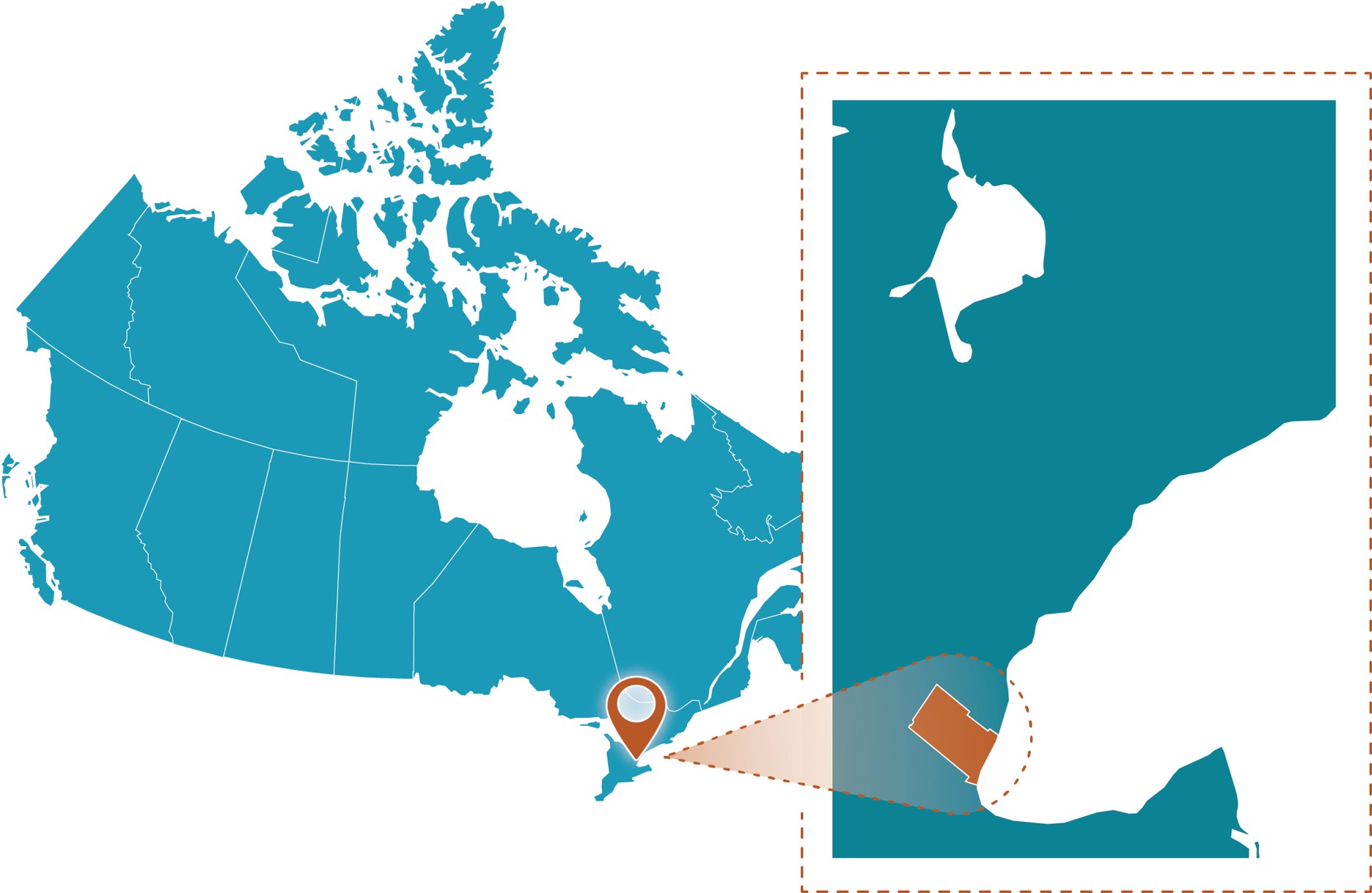 Carte du Canada mettant en évidence une région de l'Ontario.