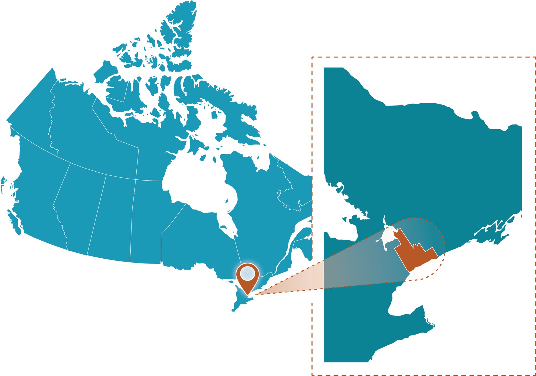 Carte du Canada mettant en évidence une région de l'Ontario.