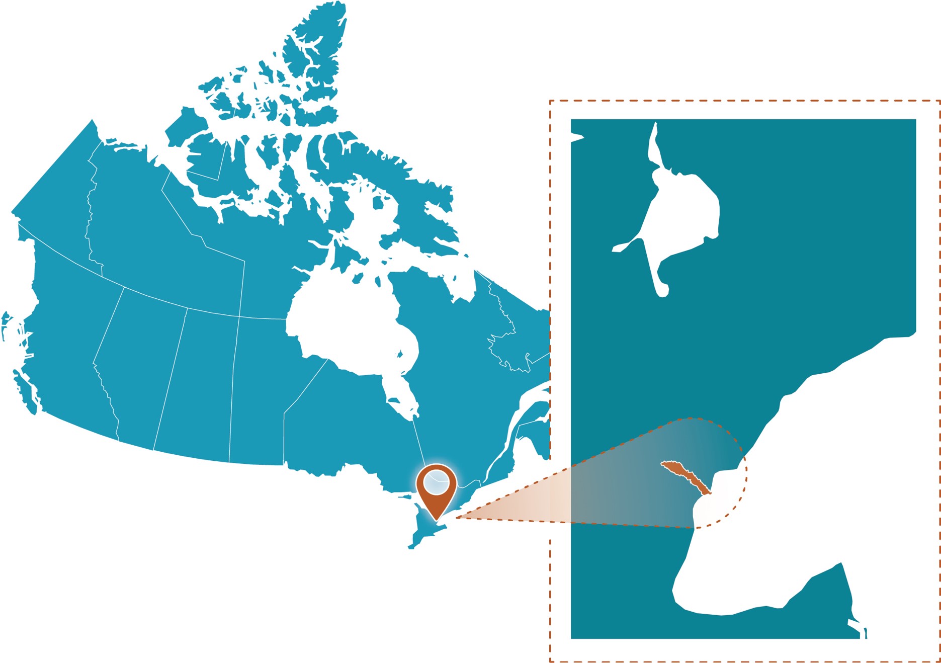 Carte du Canada mettant en évidence une région de l'Ontario.