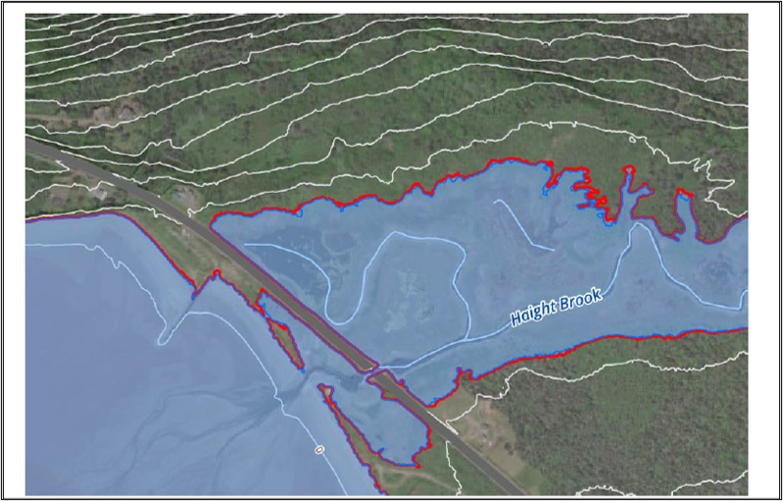 Carte topographique et lignes de crue de Haight Brook.