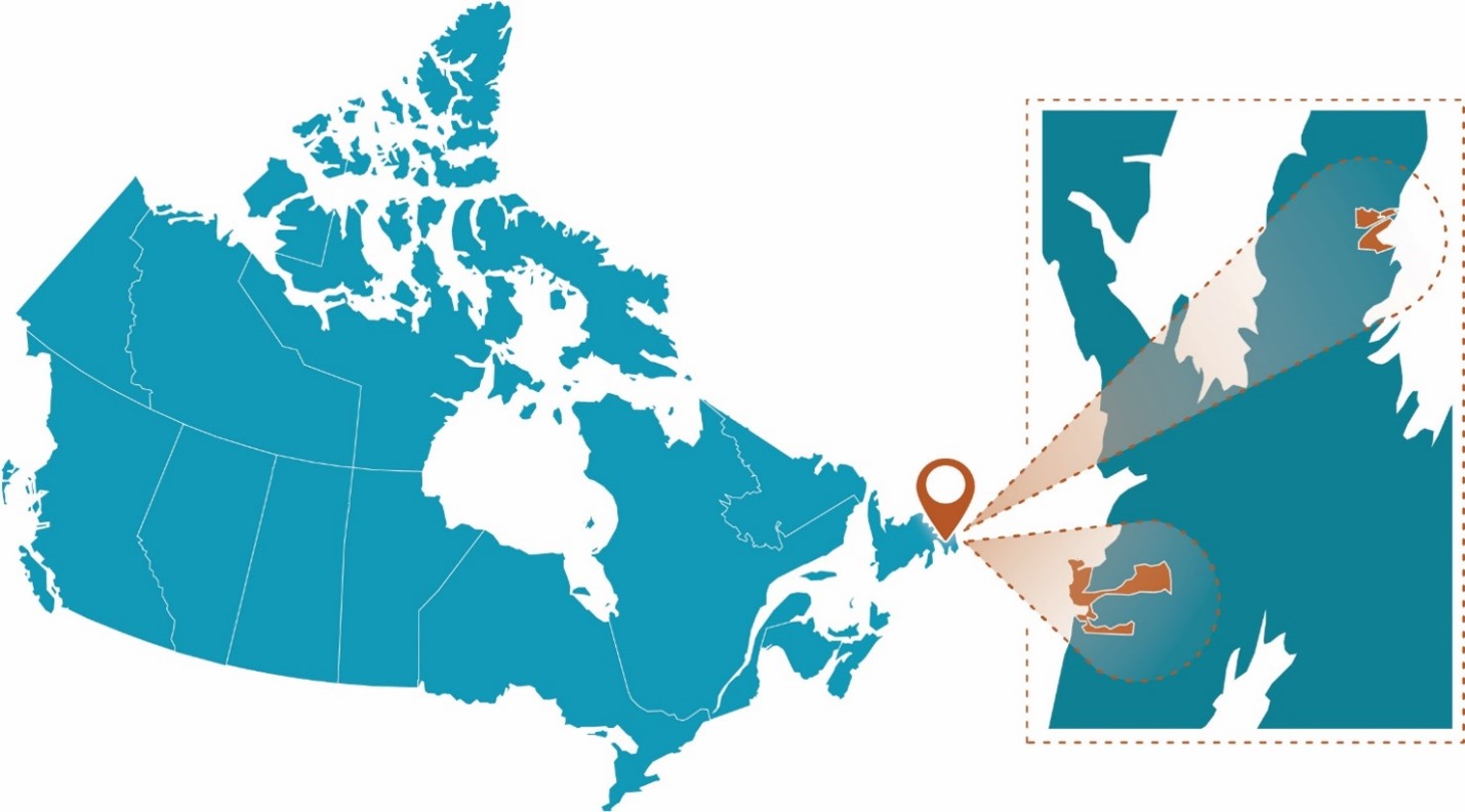 Carte du Canada mettant en évidence une région de Terre-Neuve-et-Labrador.