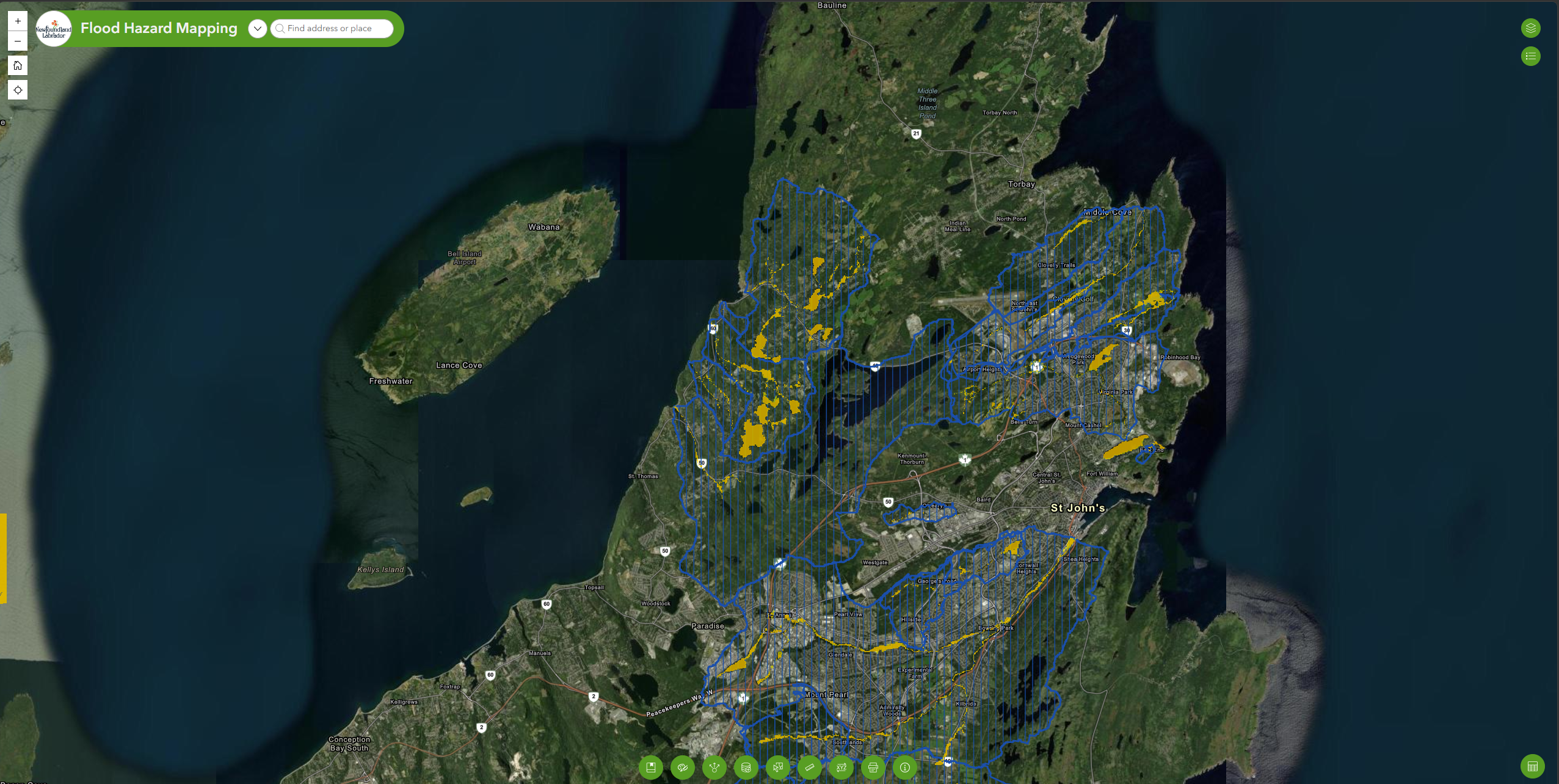 Capture d’écran de la carte interactive du portail de cartographie des aléas d’inondation de Terre-Neuve-et-Labrador.