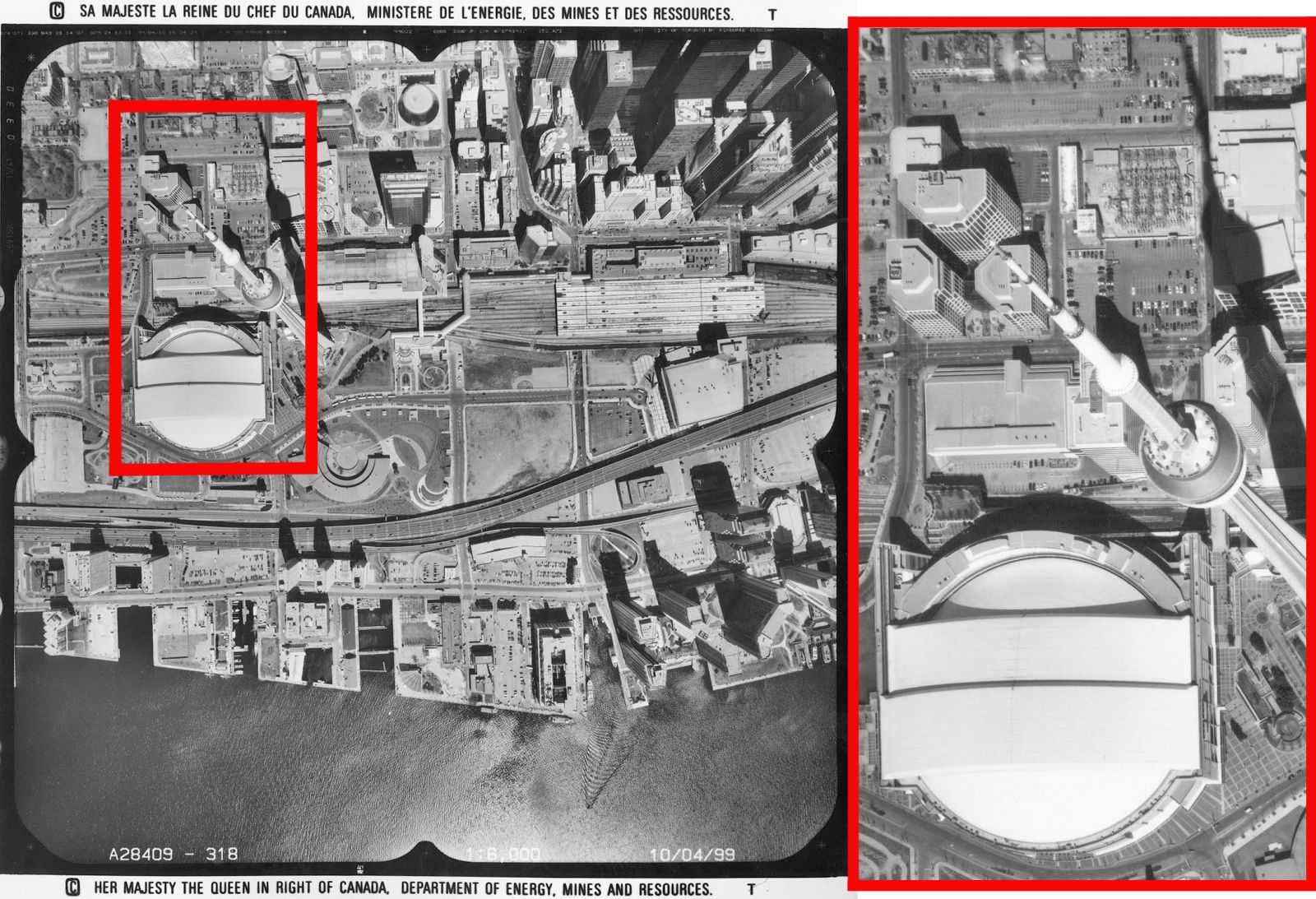 Centre-ville de Toronto et un agrandissement du centre-ville de Toronto (5x)