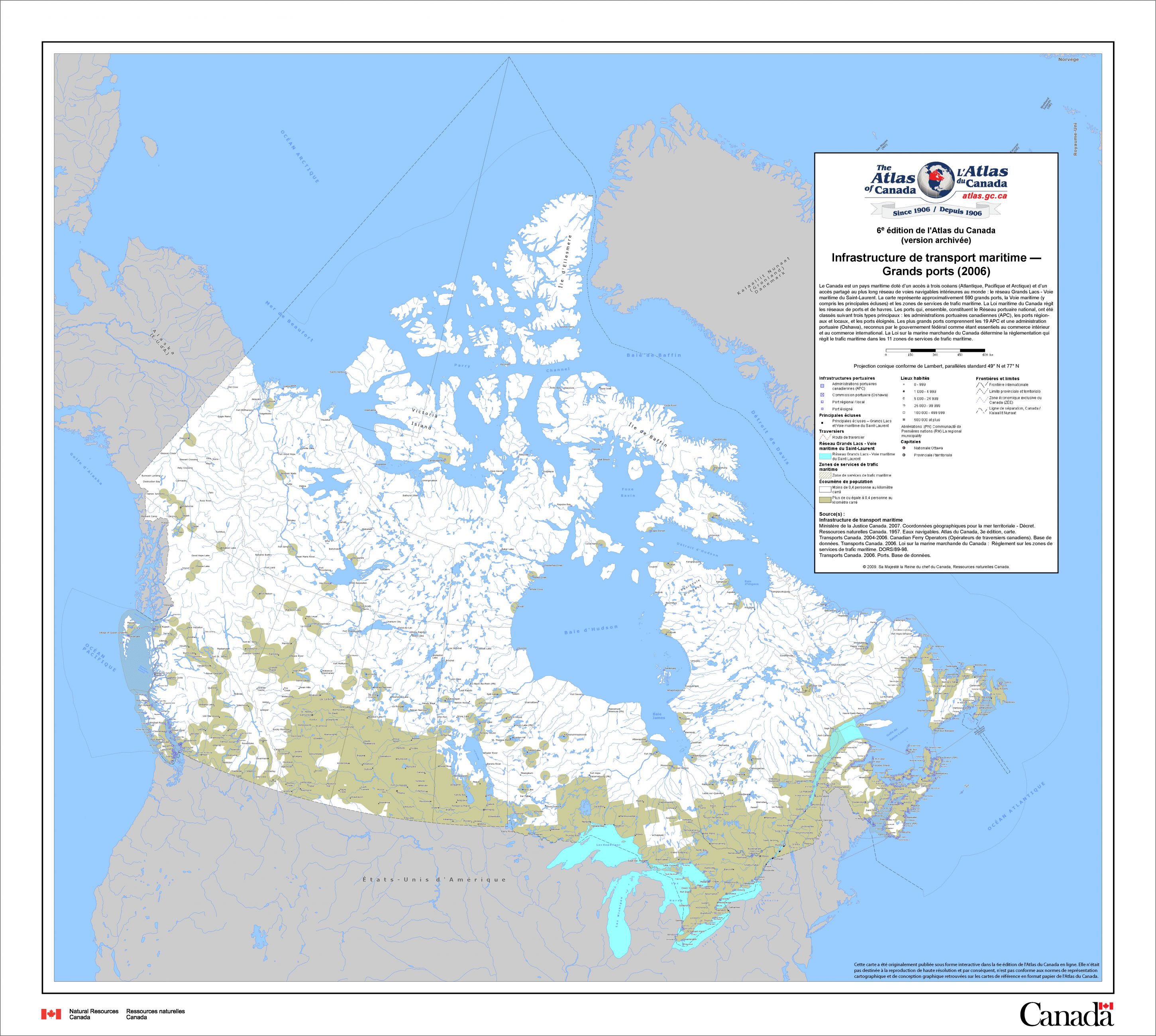 Une carte des ports et autres infrastructures de transport maritime à travers le Canada.