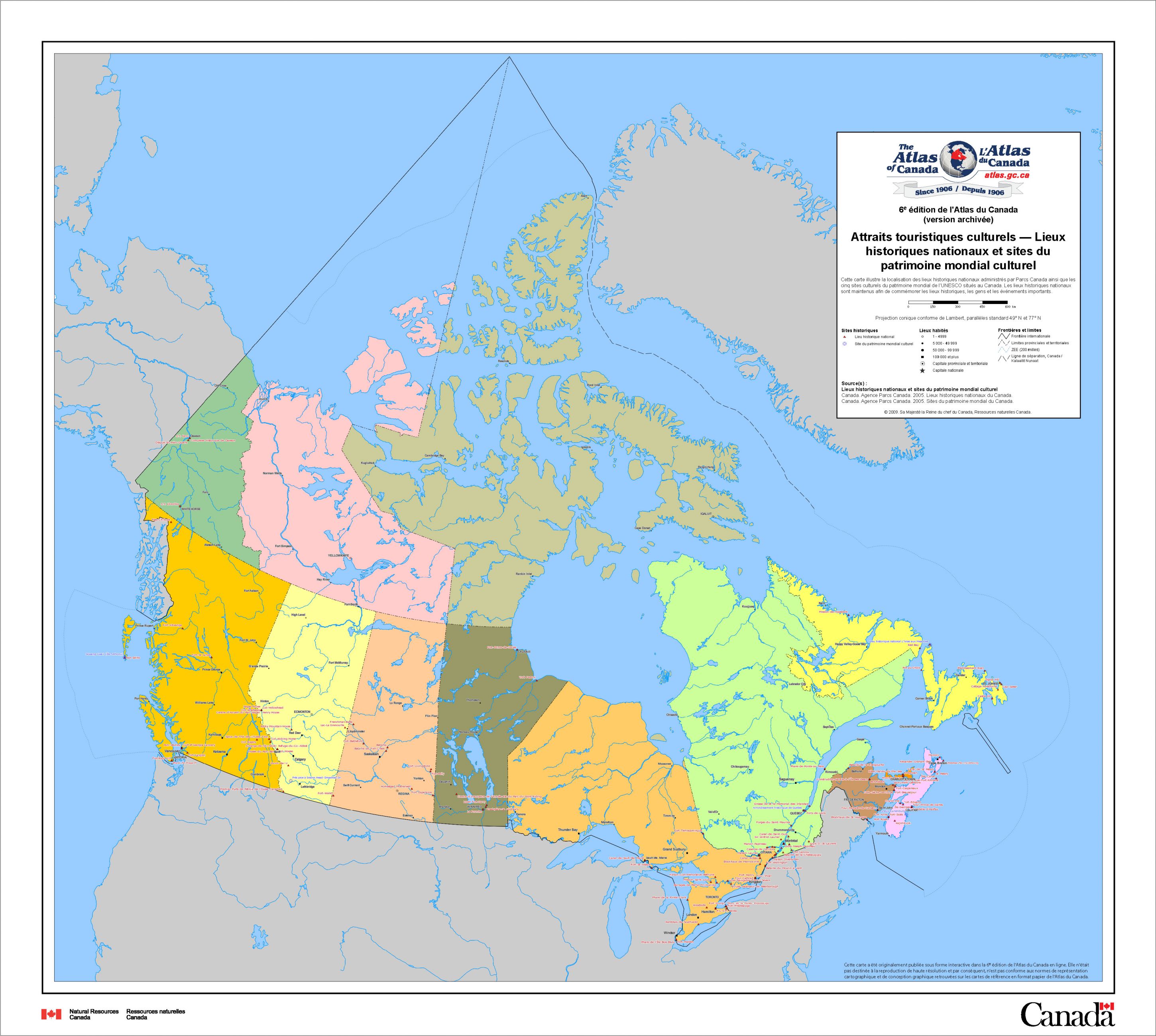 Une carte des sites du patrimoine canadien