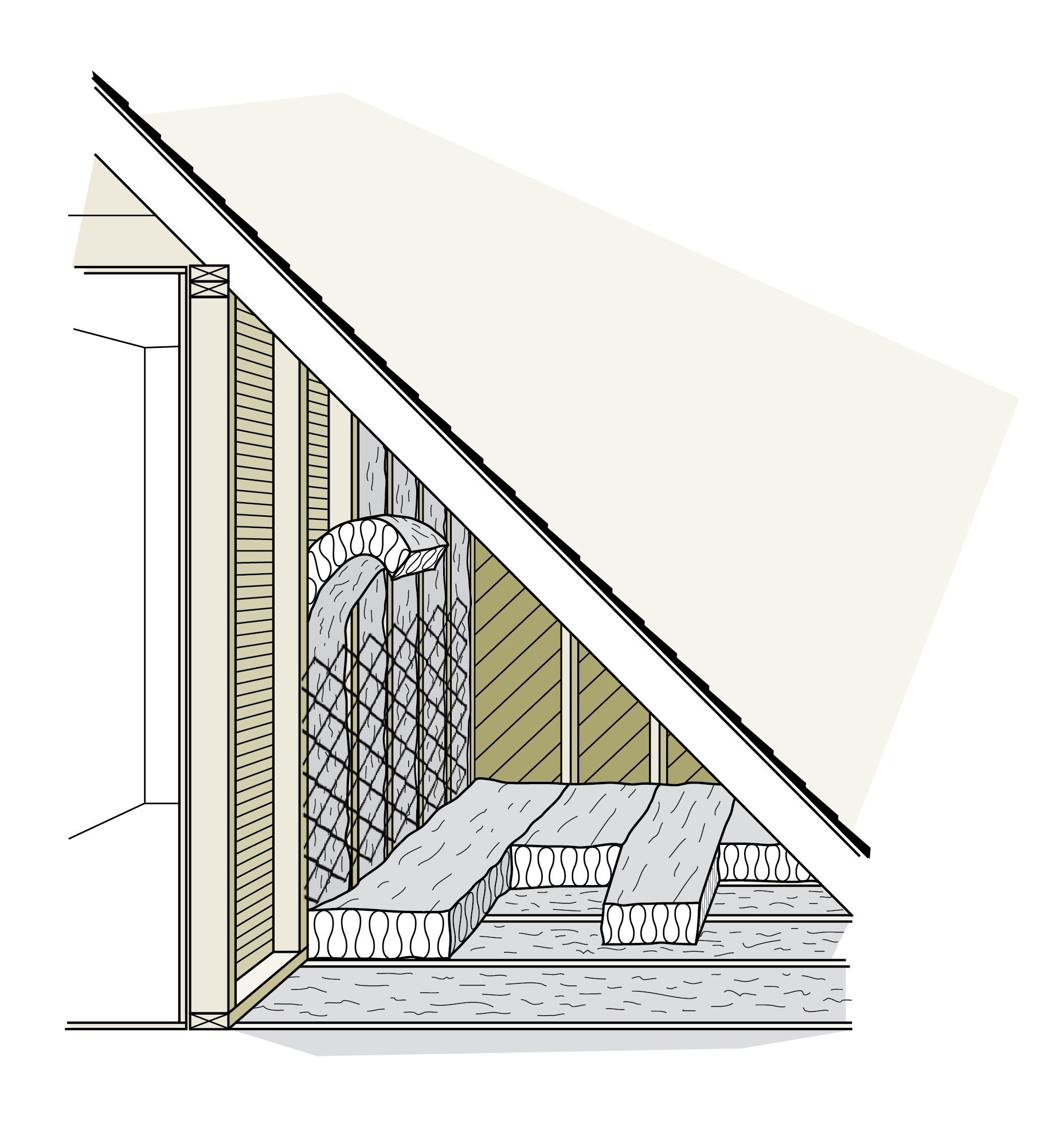 Figure 5-19 Les murs et le plancher d’une maison à étage mansardé sont isolés et fixés